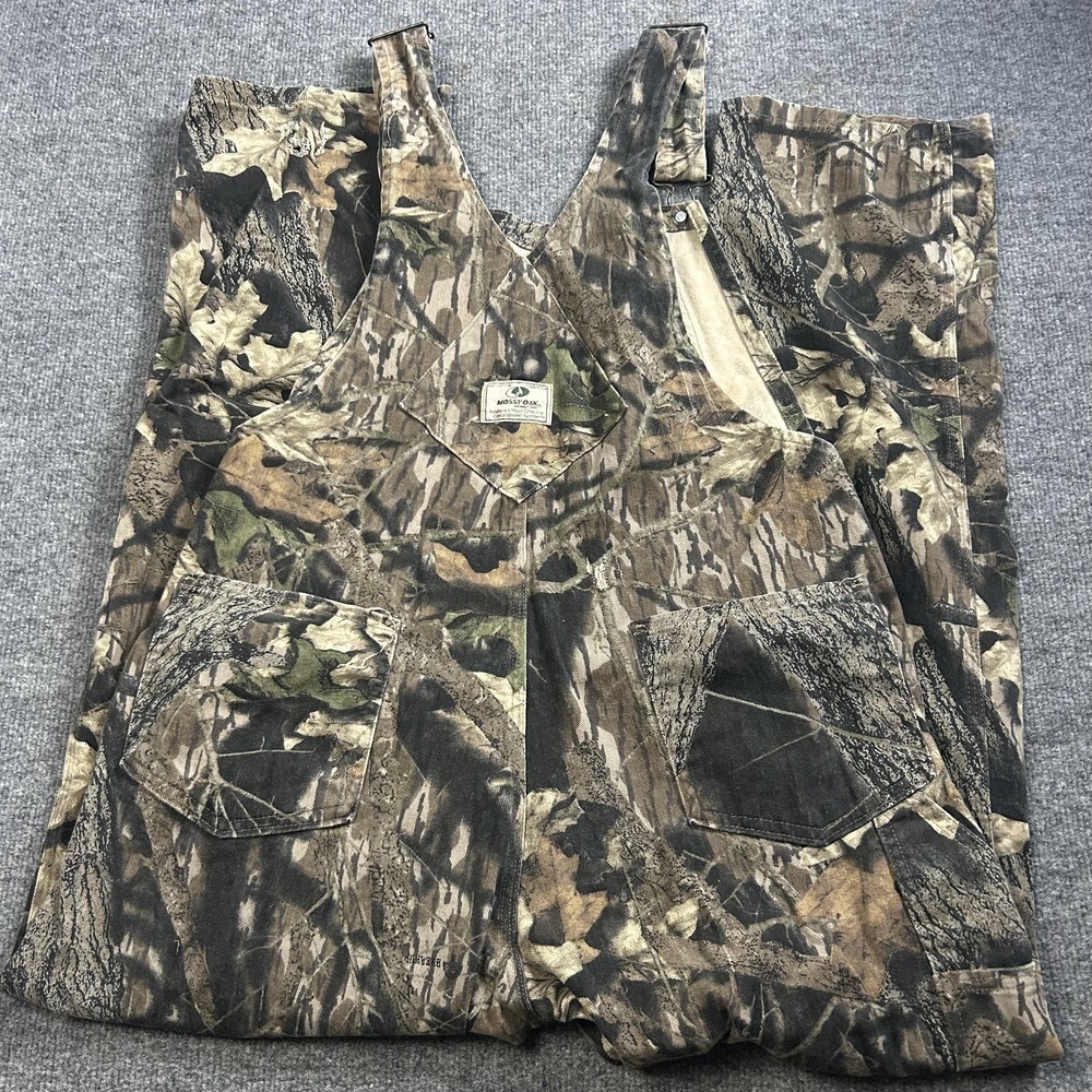 Mossy Oak Overalls Mens Small Brown Camo Hunting Bib Workwear Made USA Outdoor